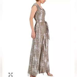 Connect women’s OVERSIZED METALLIC jumpsuit LIQUID stretch gold blk WIDE LEG Sm